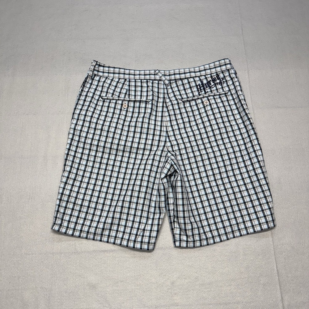 Hurley Plaid Walk Shorts Mens 38 Blue Surf Skater Embroidered Y2K Grunge - Picture 12 of 17